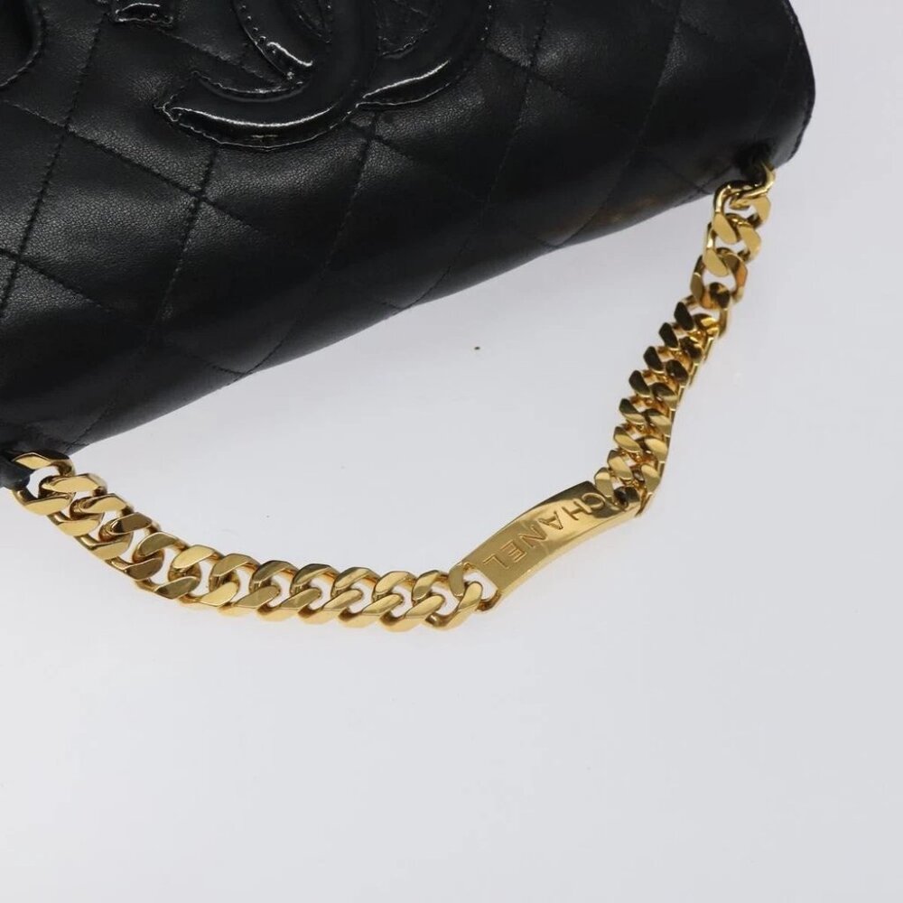 CHANEL Matelasse COCO Mark Chain Hand Bag Lamb Skin Black Gold CC Auth 129531V - Picture 10 of 14